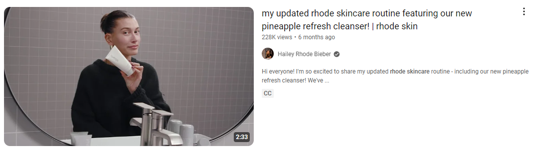 A product demonstration video by Hailey Bieber for Rhode's skincare products