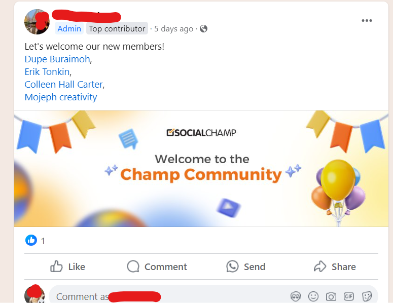 A Snapshot of Community Building by Social Champ on Facebook