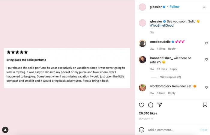 A Snapshot of User-Generated Content by Glossier on Instagram