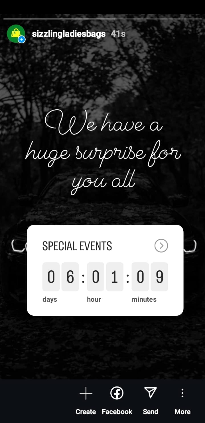 An example for using countdowns in Instagram Story to promote an event