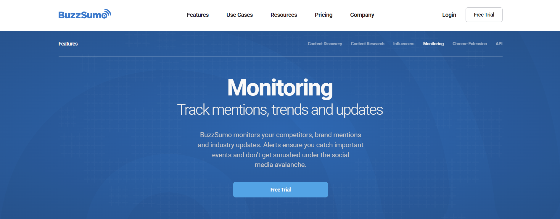 Buzzsumo’s social listening landing page