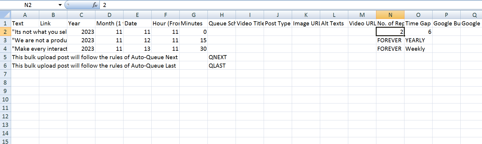 CSV file template for Social Champ's Bulk Upload