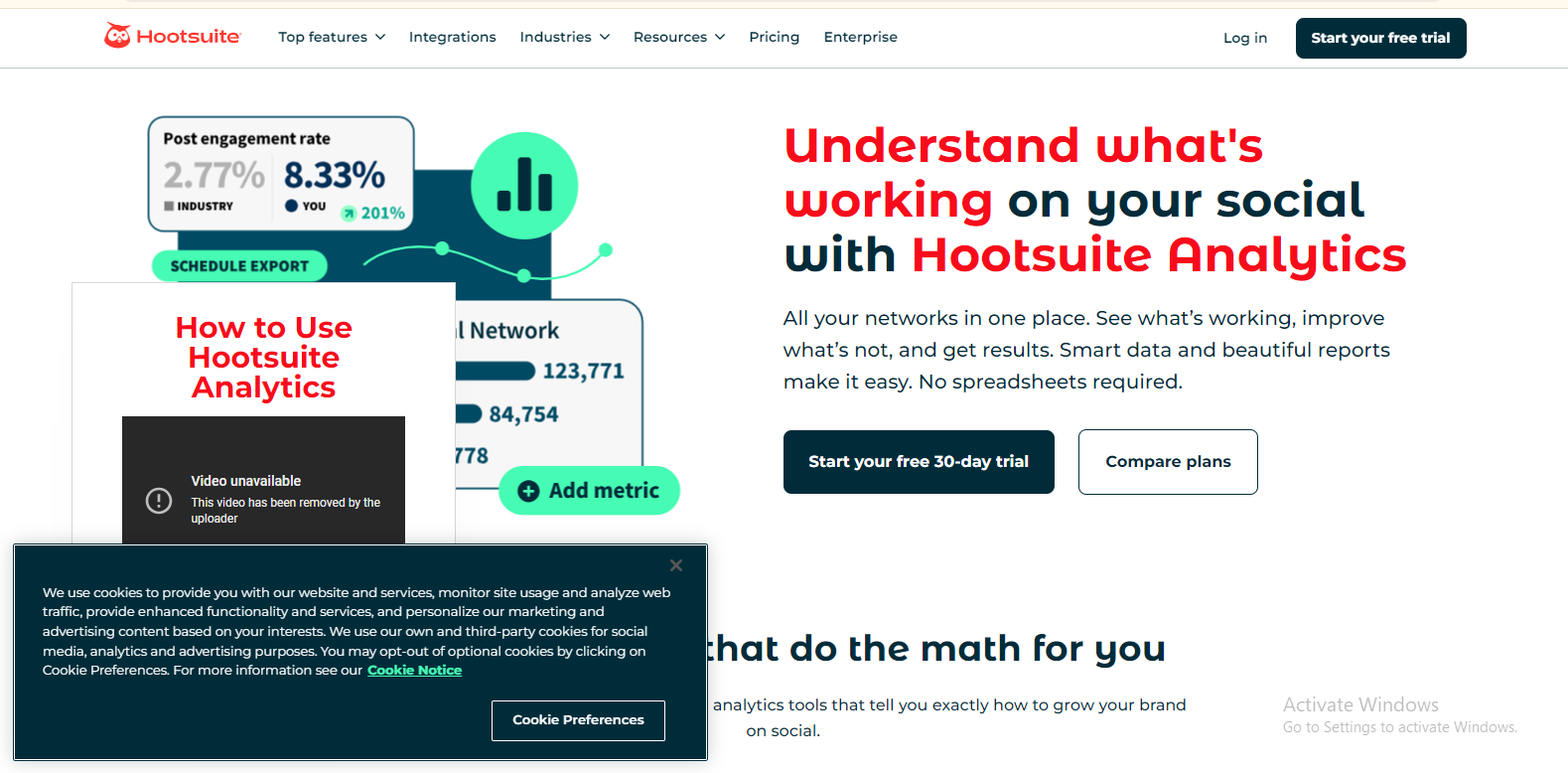 Hootsuite's Analytics- Landing page