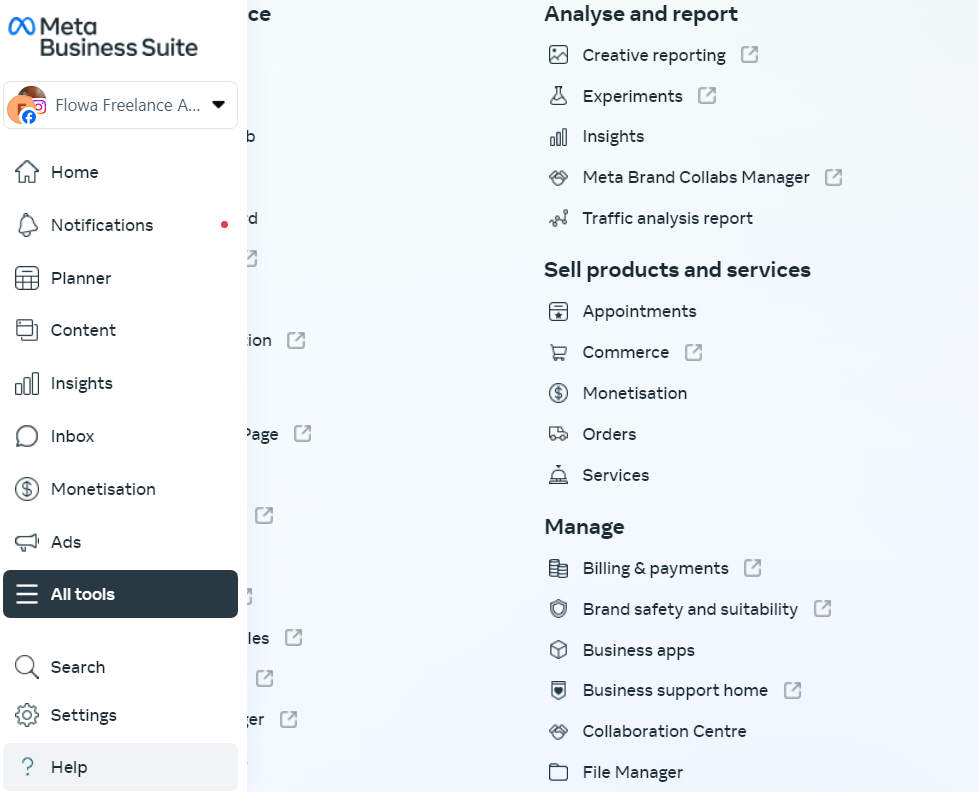 Meta Business Suite's dashboard