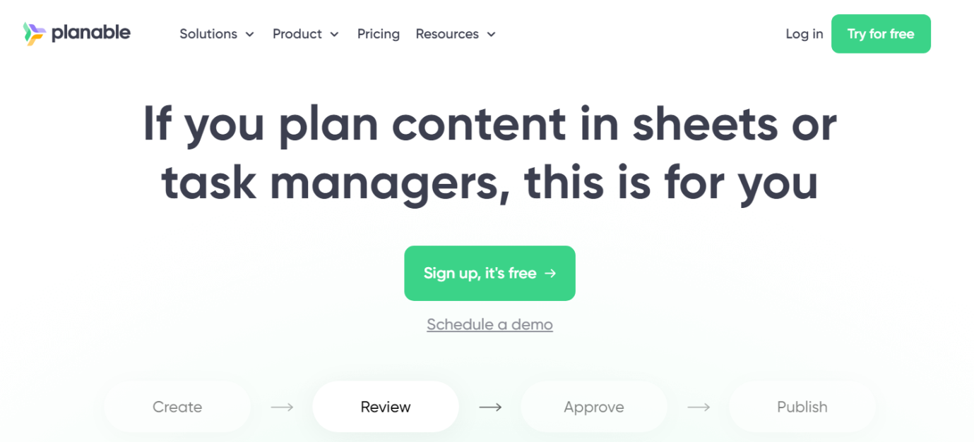 Planable's landing page