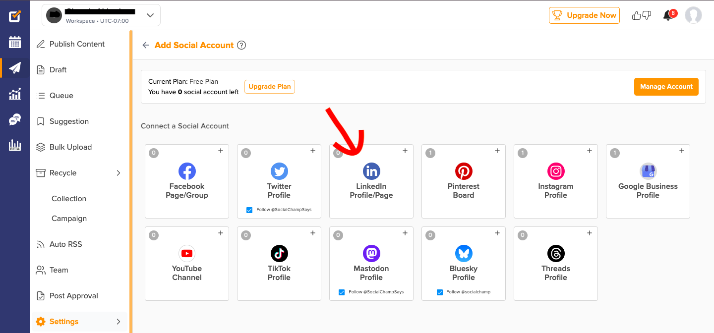 Select LinkedIn to Add Your Account