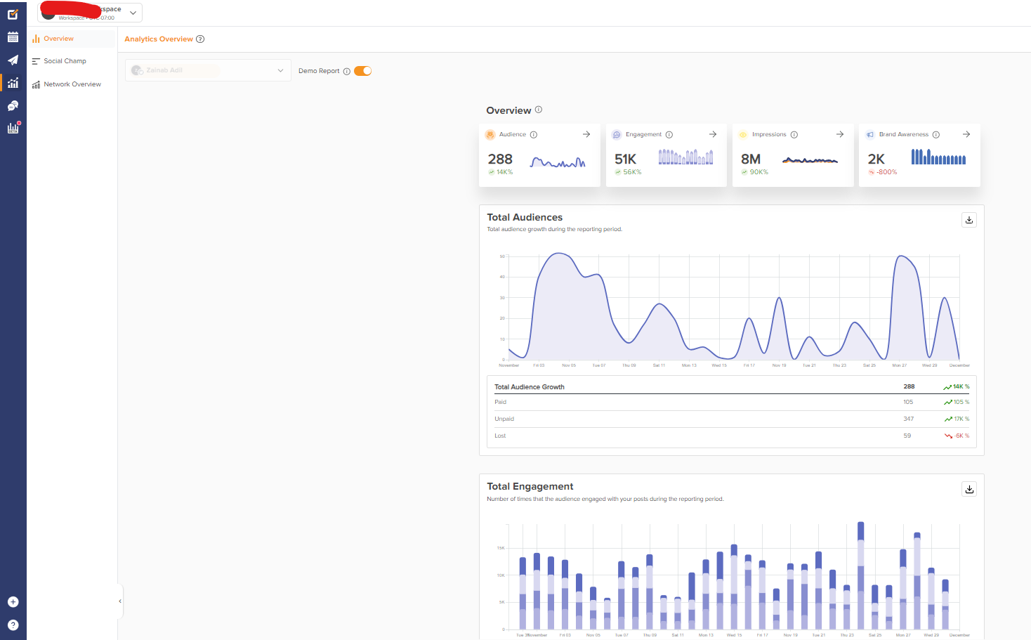 Social Champ's Analytics dashboard