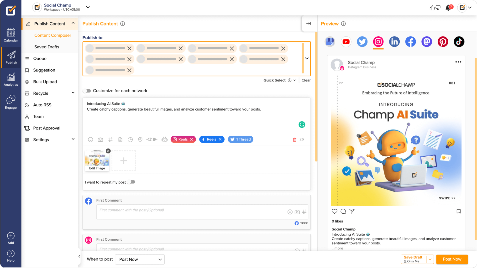 Social Champ's dashboard