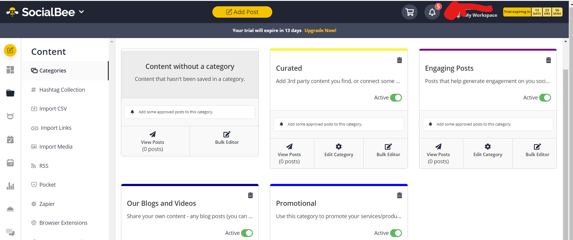 SocialBee's Dashboard