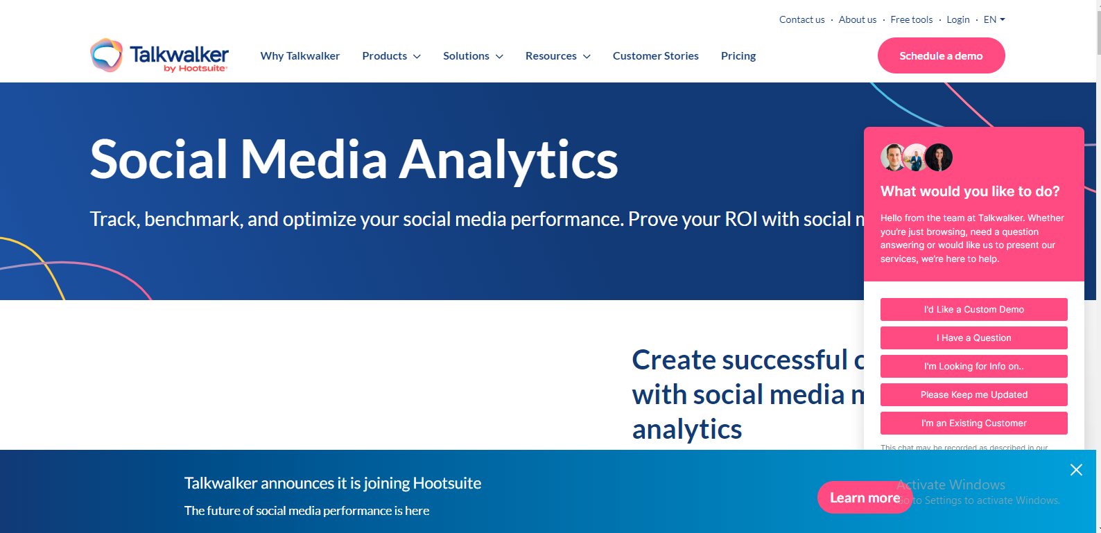 Talkwalker's Social Media Analytics- Landing page