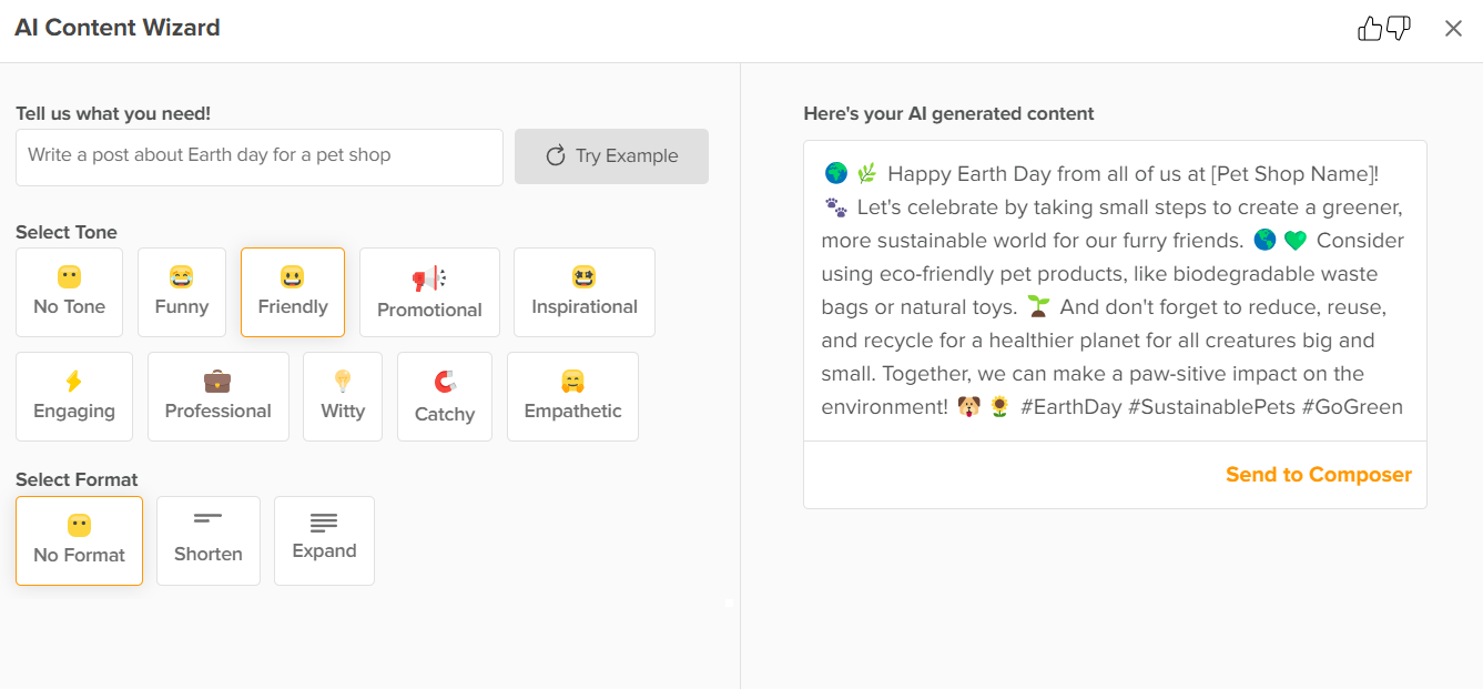 Using AI Content Wizard to create a post on Earth day