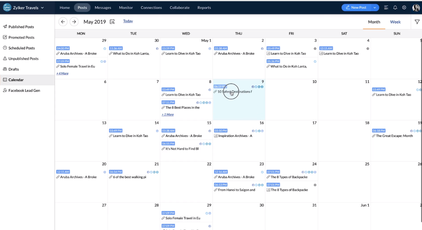 Zoho Social's Calendar