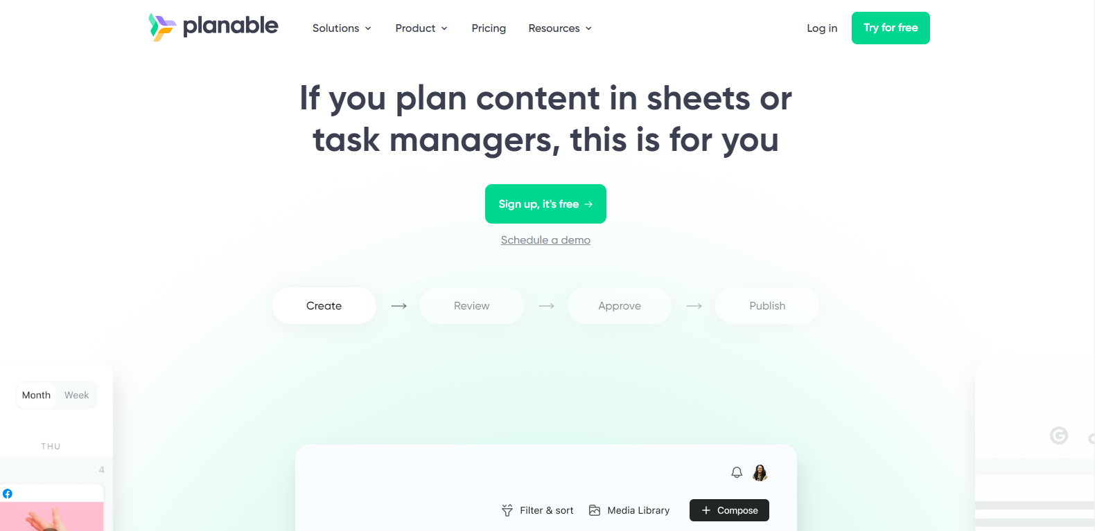 Planable's landing page