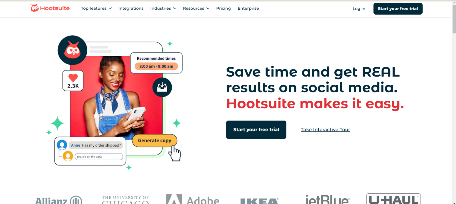 Hootsuite's landing page