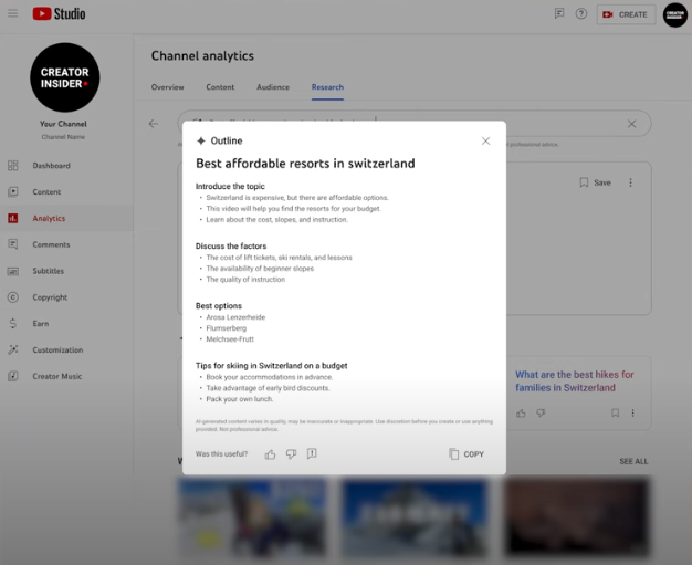 YouTube's AI idea prompts update