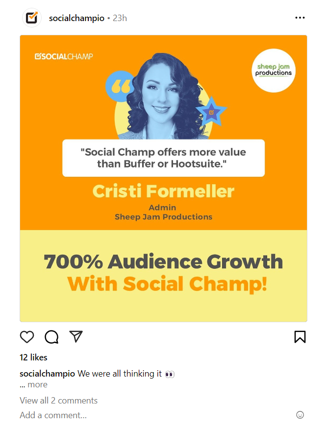 A case study published by Social Champ on Instagram