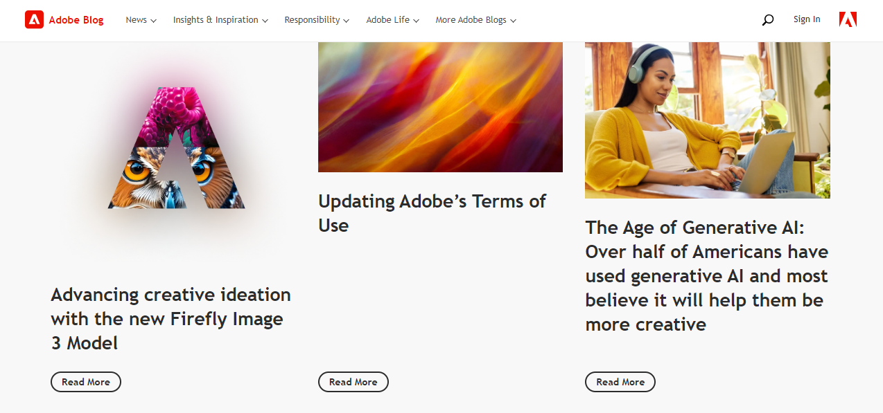 Adobe's content marketing approach featuring its products and industry trends