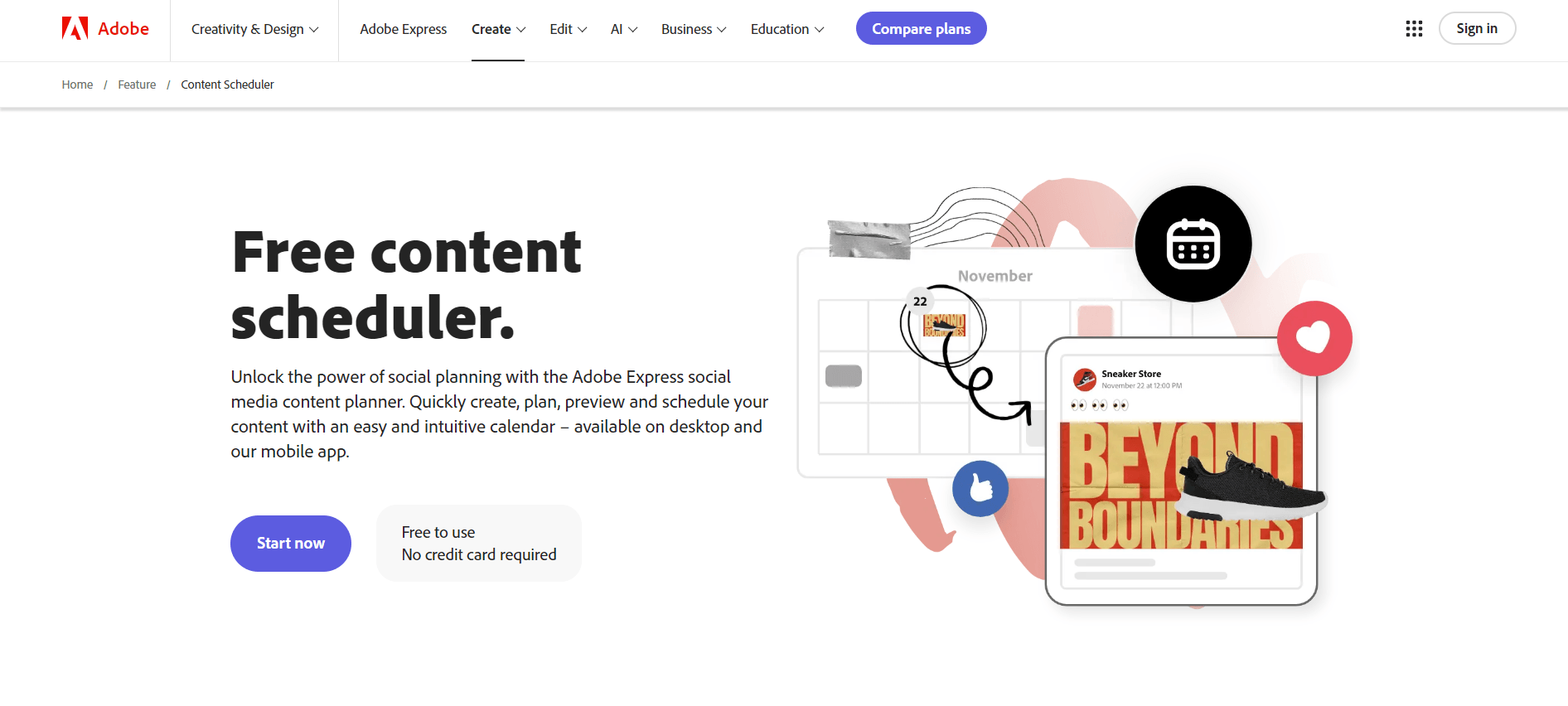 Adobe's landing page for ContentCal