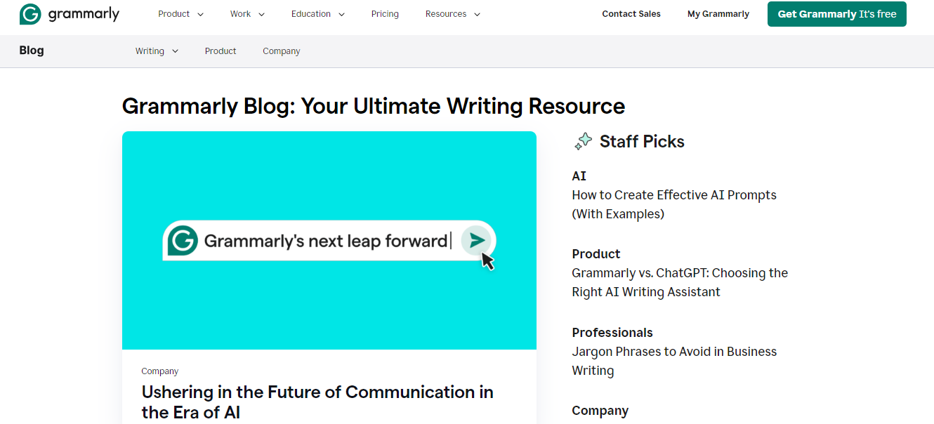 Blogs by Grammarly targeting other businesses