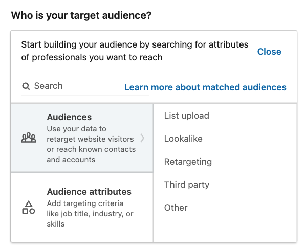 Choosing audience for LinkedIn Ads