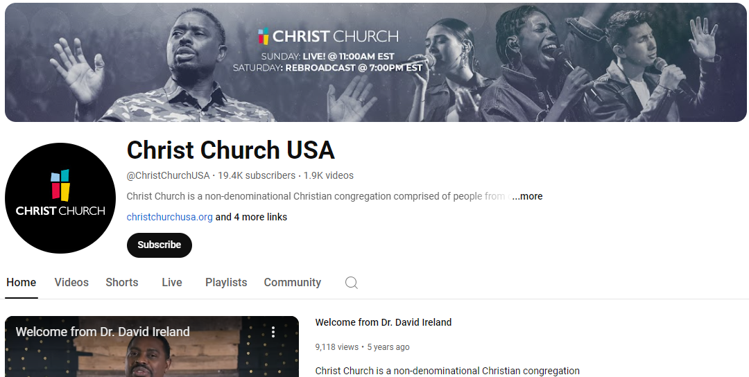 Christ Church USA's YouTube channel