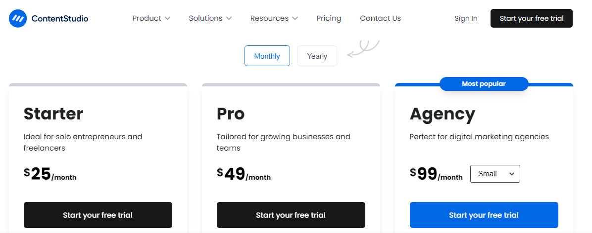 ContentStudio’s Pricing