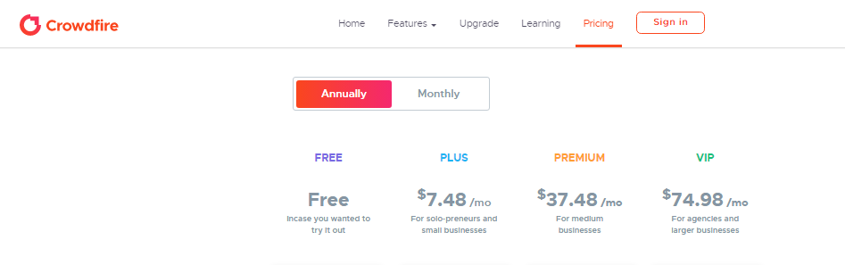 Crowdfire’s Pricing