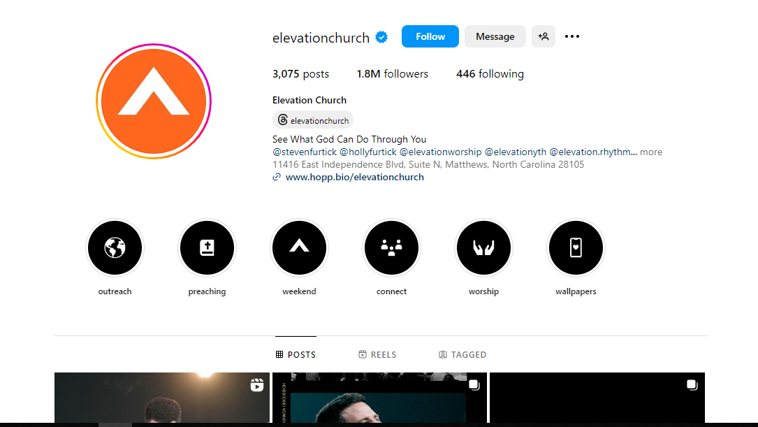 Elevation Church's Instagram page