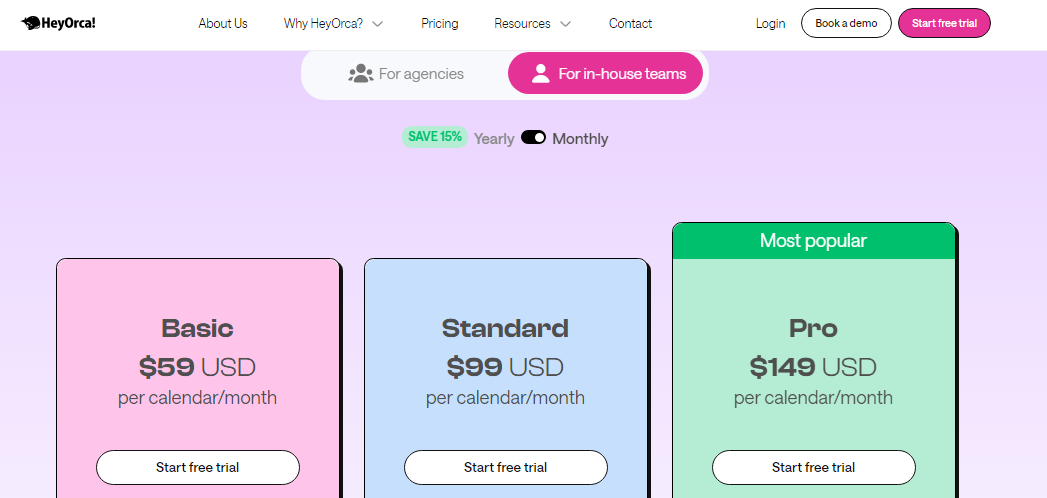 HeyOrca Pricing- Plans for In-House Teams