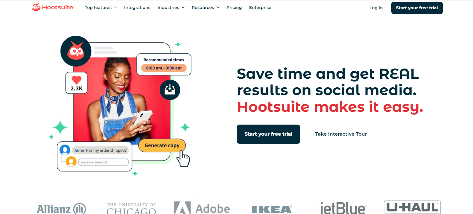 Hootsuite's landing page