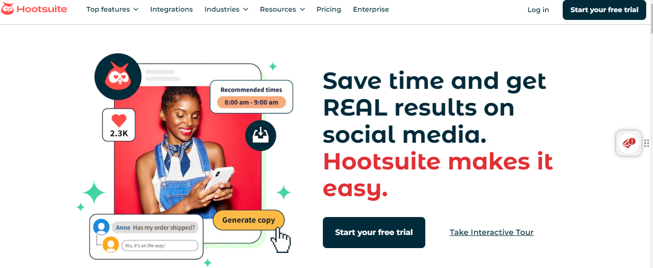 Hootsuite's landing page