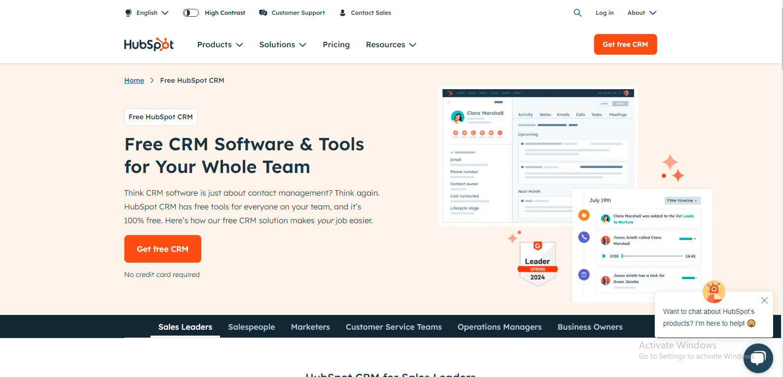 HubSpot's web page