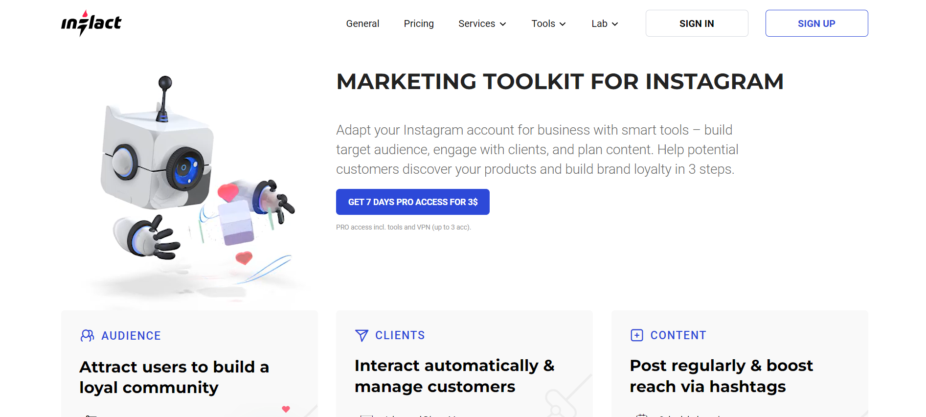 Inflact landing page