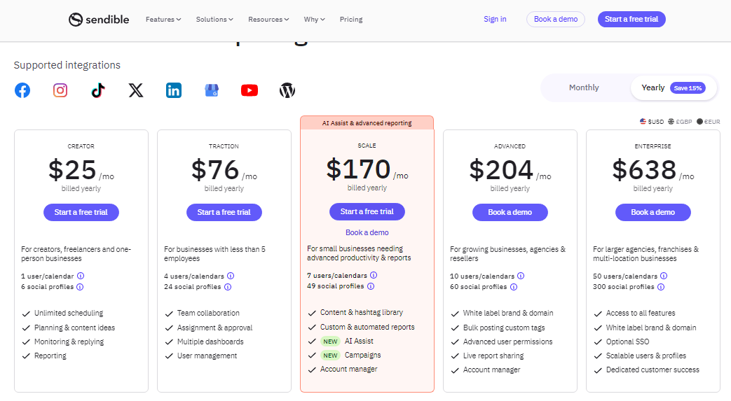 Sendible's pricing