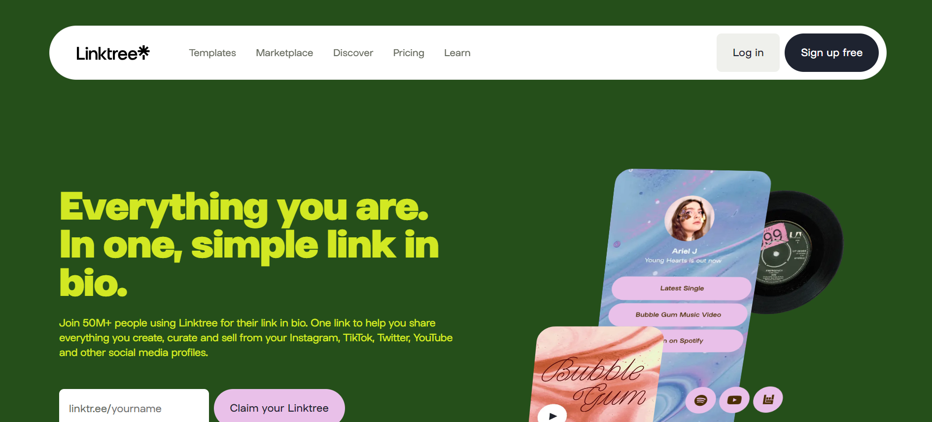 Linktree's landing page