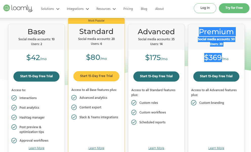 Loomly’s Pricing