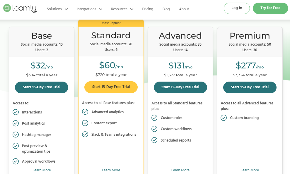 Loomly's pricing