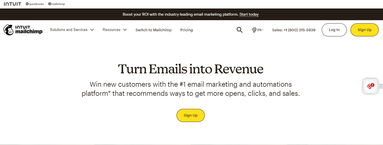 Mailchimp's landing page