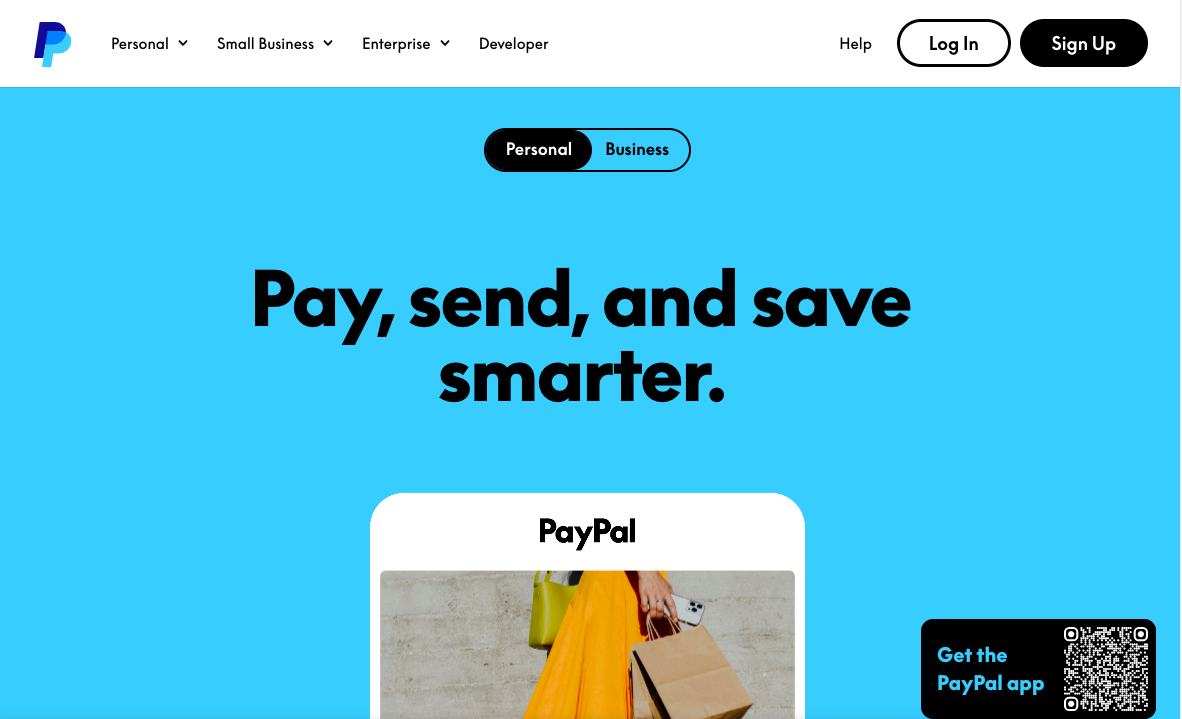 PayPal’s Landing Page