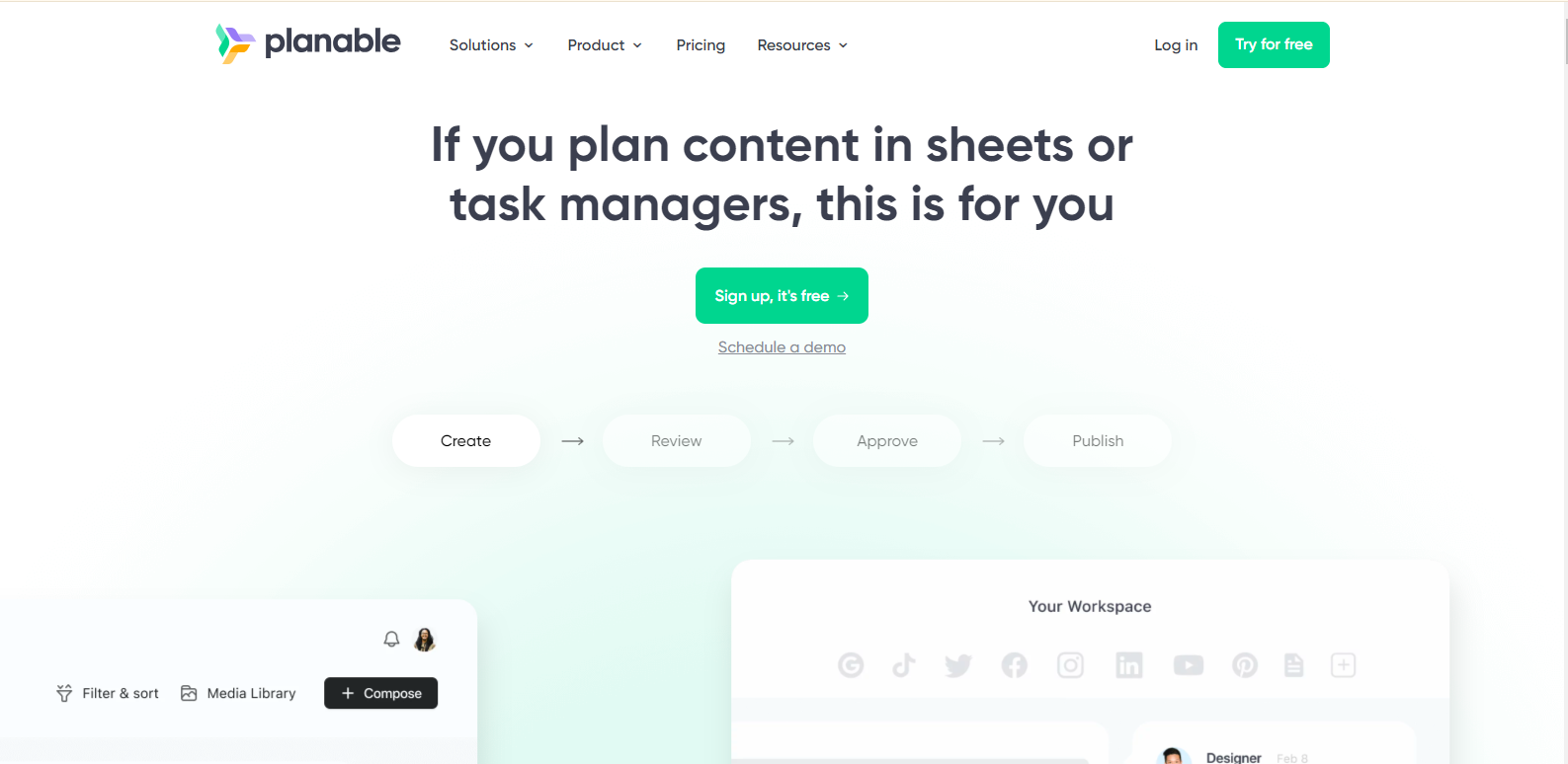 Planable's landing page