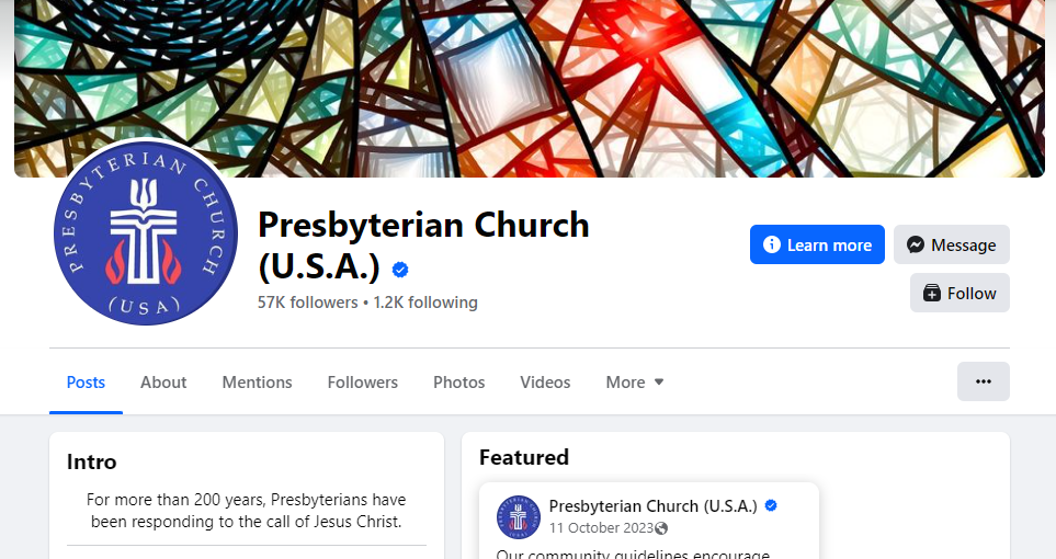 Presbyterian Church's page on Facebook