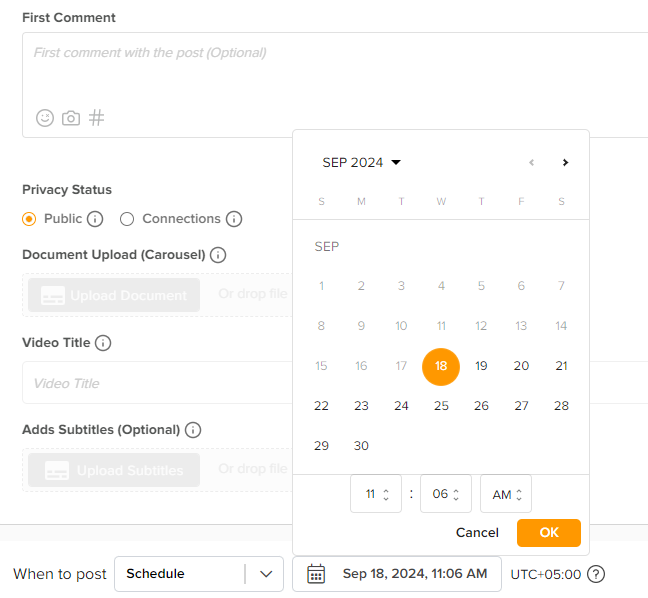 Scheduling post on Social Champ dashboard