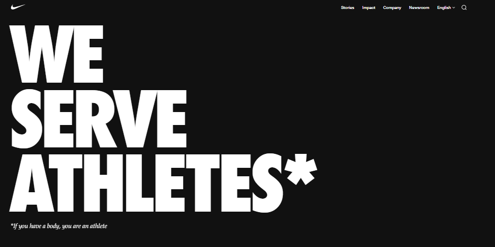 Screenshot of Nike's best personal brand on social media, showcasing their core mission and values on their website.