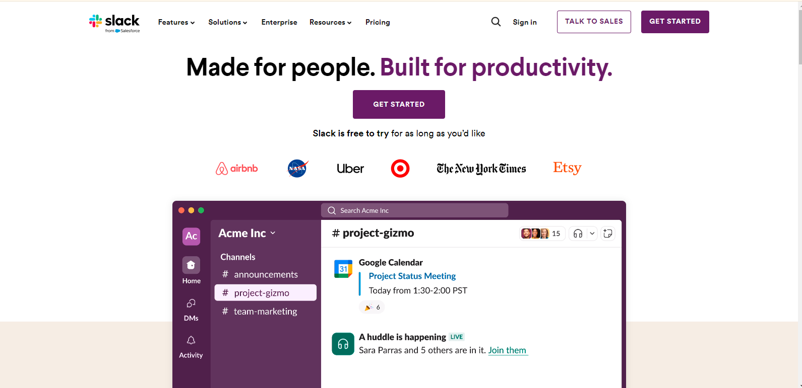 Slack's landing page