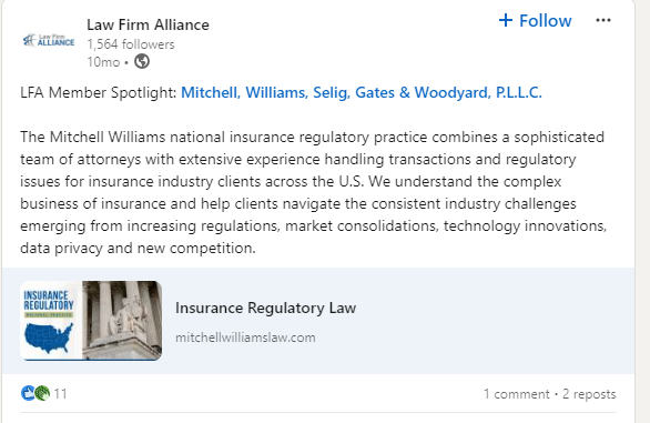 Snapshot from LinkedIn post by Law Firm Alliance