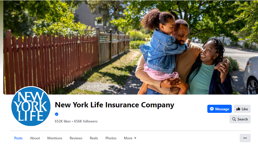 Snapshot of Facebook page of New York Life Insurance Company