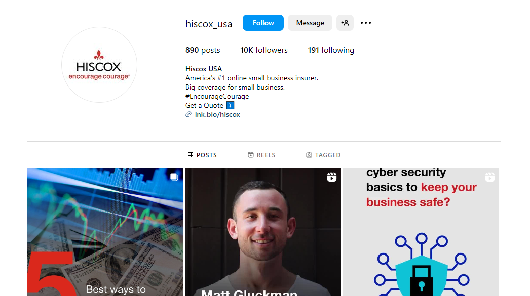 Snapshot of Instagram profile of HISCOX