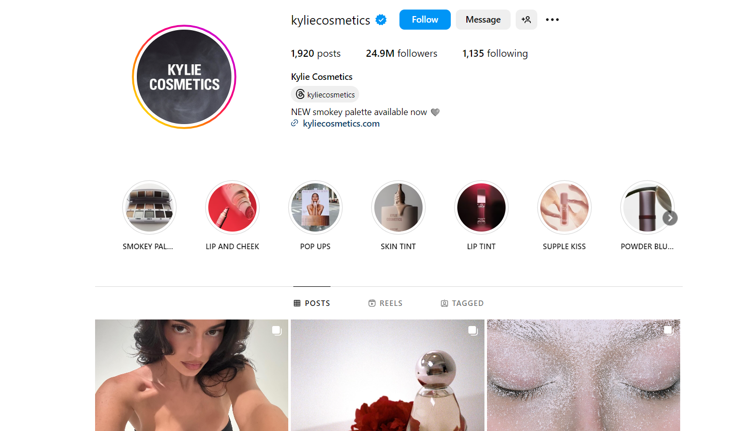 Snapshot of kyliecosmetics Instagram page