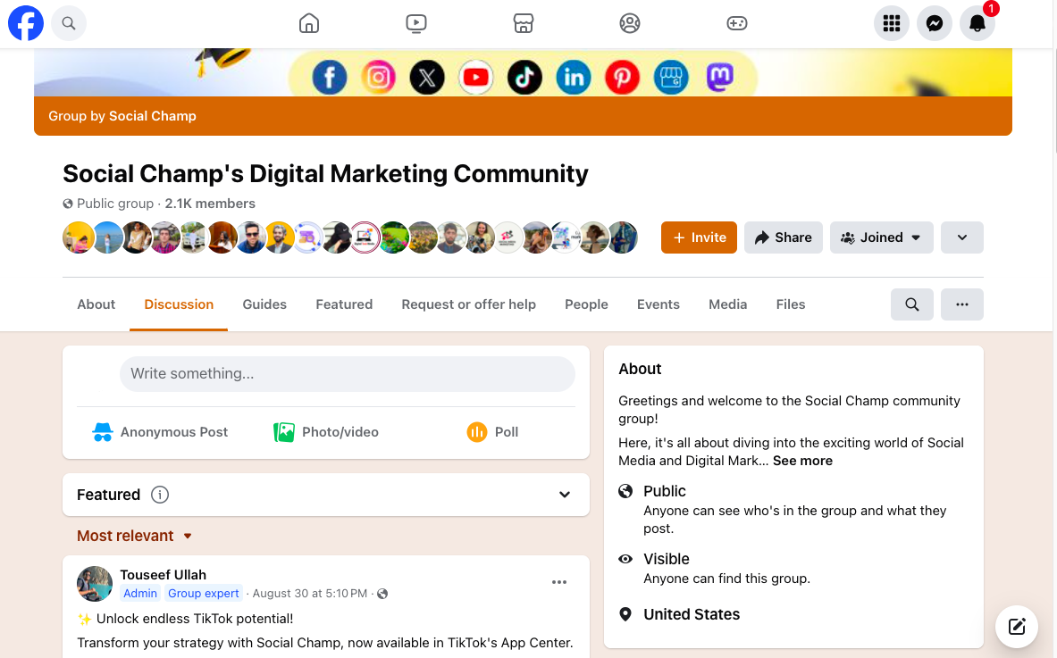 Social Champ's Digital Marketing Community- A Facebook group to connect with users