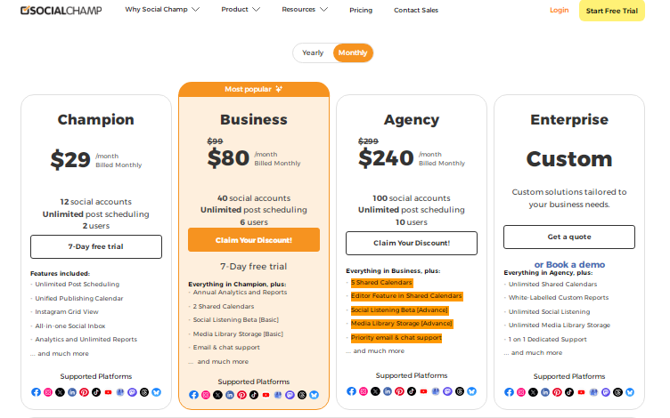 Social Champ’s Pricing